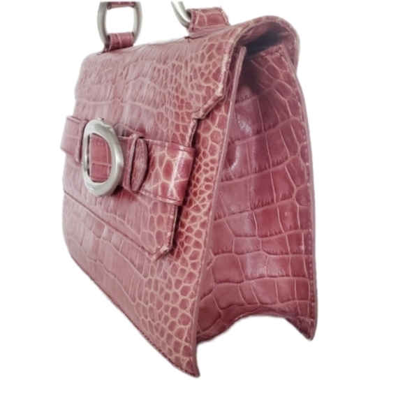 Tosca Blue Flap Croc Embossed Leather Handbag - Picture 4 of 9